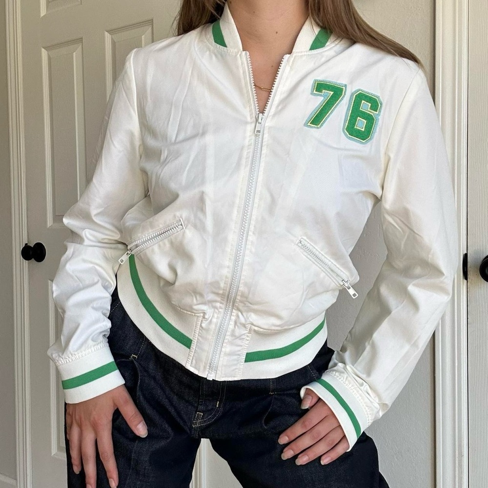 Vintage Forever 21 green and white varsity jacket